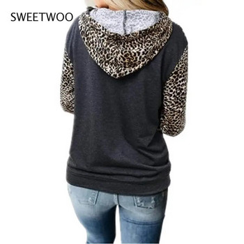 Moteriški laisvalaikio marškinėliai su leopardo raštu su gobtuvu su užtrauktuku ilgomis rankovėmis megztiniai su kišenėmis rudens žiemos susiuvimu Moteriški megztiniai