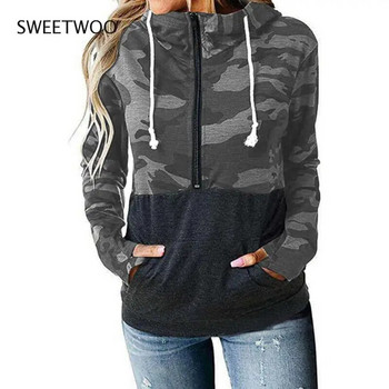 Moteriški laisvalaikio marškinėliai su leopardo raštu su gobtuvu su užtrauktuku ilgomis rankovėmis megztiniai su kišenėmis rudens žiemos susiuvimu Moteriški megztiniai