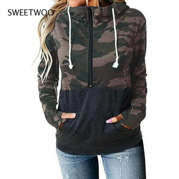 Moteriški laisvalaikio marškinėliai su leopardo raštu su gobtuvu su užtrauktuku ilgomis rankovėmis megztiniai su kišenėmis rudens žiemos susiuvimu Moteriški megztiniai