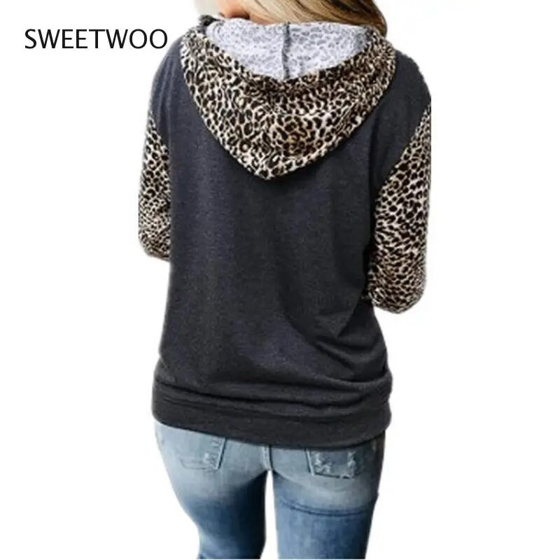 Moteriški laisvalaikio marškinėliai su leopardo raštu su gobtuvu su užtrauktuku ilgomis rankovėmis megztiniai su kišenėmis rudens žiemos susiuvimu Moteriški megztiniai