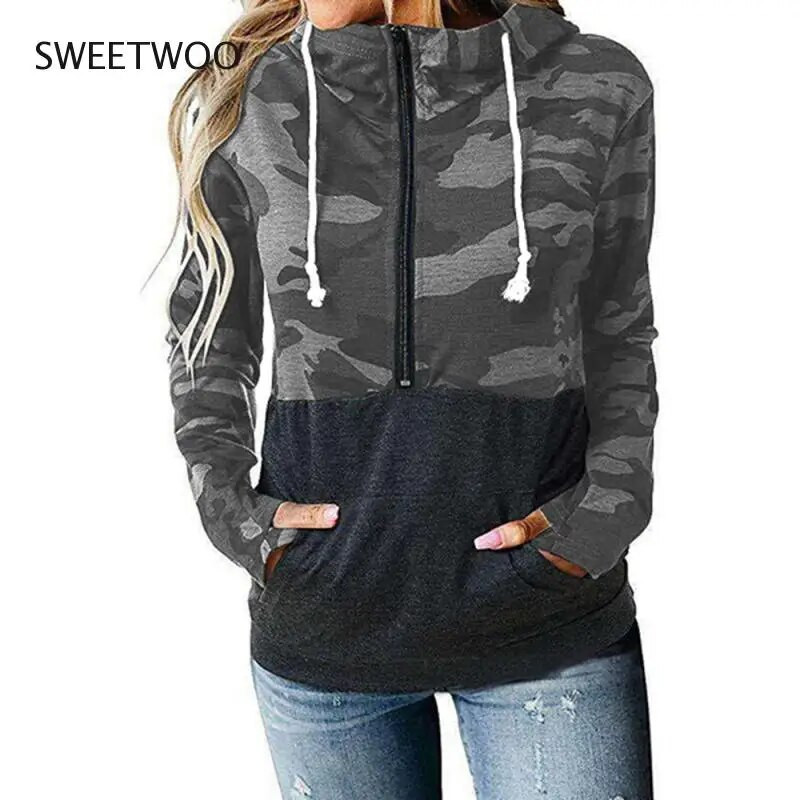 Moteriški laisvalaikio marškinėliai su leopardo raštu su gobtuvu su užtrauktuku ilgomis rankovėmis megztiniai su kišenėmis rudens žiemos susiuvimu Moteriški megztiniai