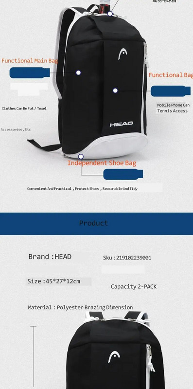 2023 Uus HEAD Tennisekott Noorte 1-2 Tennisereketid Seljakott Tennis Sulgpalli Seljakott Mehed Naised Lapsed Teismelised Kott Tenis Head