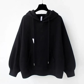 Λούτρινο και παχύρρευστο μονόχρωμο πουλόβερ με κουκούλα πίσω με φερμουάρ Μακριά μανίκια Νέα φθινοπωρινά χειμωνιάτικα πανωφόρια φαρδιά πουλόβερ μπάσκετ