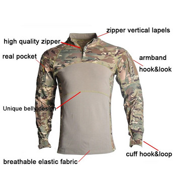 HAN WILD Combat Shirt Страйкбол Тактически ризи Мъжко облекло Еластичност Военна армия Горнища с дълъг ръкав Multicam Ловни дрехи