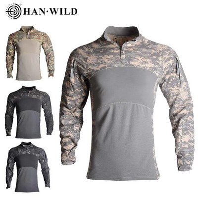 HAN WILD Combat Shirt Airsoft Tactical Shirts Men Clothing Elasticity Military Army Long Sleeve Tops Multicam Hunting Clothes