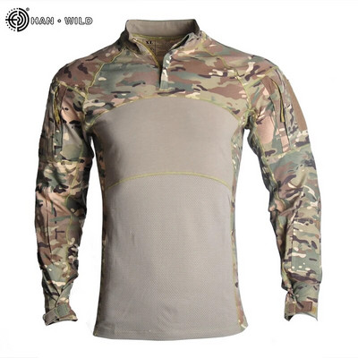 Cămașă de luptă HAN WILD Cămăși tactice Airsoft Îmbrăcăminte pentru bărbați Elasticitate Armată militară Topuri cu mânecă lungă Haine de vânătoare Multicam