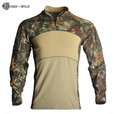 Cămașă de luptă HAN WILD Cămăși tactice Airsoft Îmbrăcăminte pentru bărbați Elasticitate Armată militară Topuri cu mânecă lungă Haine de vânătoare Multicam