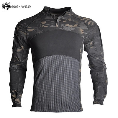 Cămașă de luptă HAN WILD Cămăși tactice Airsoft Îmbrăcăminte pentru bărbați Elasticitate Armată militară Topuri cu mânecă lungă Haine de vânătoare Multicam