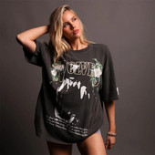 WOLVES SHE Skull Flower Print T-särk Naiste Hip Hop Tänavarõivad T-särgid Suvised puuvillased T-särgid Unisex lühikeste varrukatega T-särgid Topid