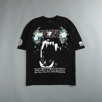 WOLVES SHE Skull Flower Print T-shirt Γυναικεία Hip Hop Streetwear T-shirts Καλοκαιρινά βαμβακερά μπλουζάκια Unisex κοντομάνικα μπλουζάκια
