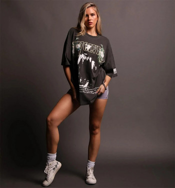WOLVES SHE Skull Flower Print T-shirt Γυναικεία Hip Hop Streetwear T-shirts Καλοκαιρινά βαμβακερά μπλουζάκια Unisex κοντομάνικα μπλουζάκια