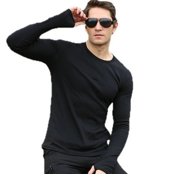 Мъжки тактически дълъг ръкав с О деколте, абсорбиращи потта джобове, свободен ежедневен пуловер, тениска, тениска, еластични горнища