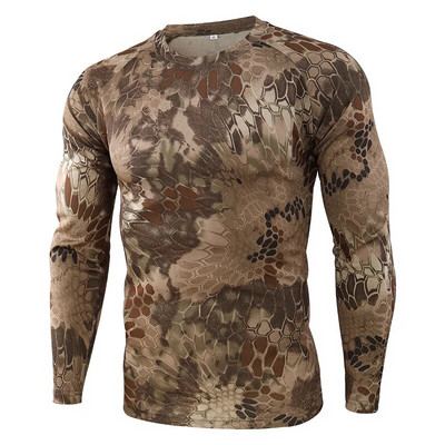 Brand Clothing Jauns rudens pavasaris vīriešu garām piedurknēm Tactical kamuflāžas T-krekls camisa masculina Quick Dry Military Army krekls