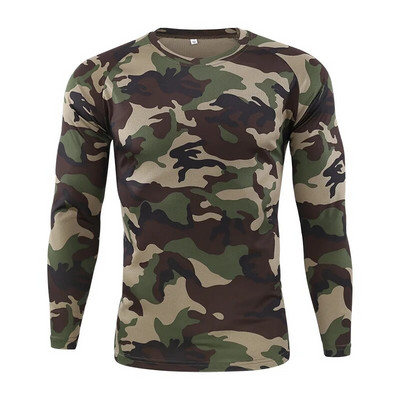 Brand Clothing Jauns rudens pavasaris vīriešu garām piedurknēm Tactical kamuflāžas T-krekls camisa masculina Quick Dry Military Army krekls