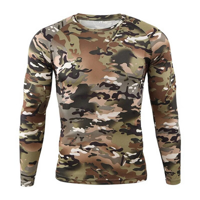 Brand Clothing Jauns rudens pavasaris vīriešu garām piedurknēm Tactical kamuflāžas T-krekls camisa masculina Quick Dry Military Army krekls