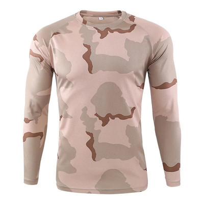 Brand Clothing Jauns rudens pavasaris vīriešu garām piedurknēm Tactical kamuflāžas T-krekls camisa masculina Quick Dry Military Army krekls