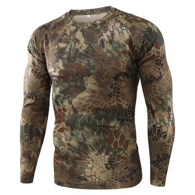 Brand Clothing Jauns rudens pavasaris vīriešu garām piedurknēm Tactical kamuflāžas T-krekls camisa masculina Quick Dry Military Army krekls
