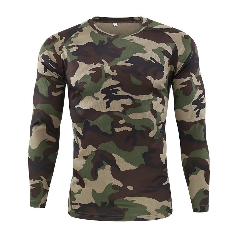 Brand Clothing Jauns rudens pavasaris vīriešu garām piedurknēm Tactical kamuflāžas T-krekls camisa masculina Quick Dry Military Army krekls