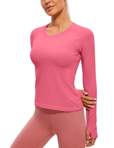 CRZ YOGA rudens žiemos moteriški besiūliai briaunoti treniruočių marškinėliai ilgomis rankovėmis Greitai džiūstantys sporto salės sportiniai viršutiniai marškinėliai, kvėpuojantys bėgimo marškinėliai