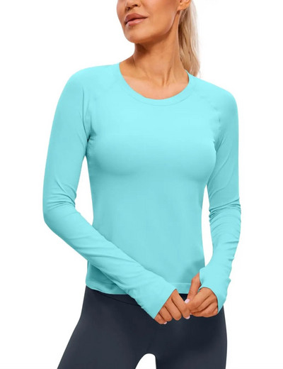 CRZ YOGA rudens žiemos moteriški besiūliai briaunoti treniruočių marškinėliai ilgomis rankovėmis Greitai džiūstantys sporto salės sportiniai viršutiniai marškinėliai, kvėpuojantys bėgimo marškinėliai