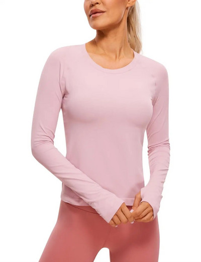 CRZ YOGA rudens žiemos moteriški besiūliai briaunoti treniruočių marškinėliai ilgomis rankovėmis Greitai džiūstantys sporto salės sportiniai viršutiniai marškinėliai, kvėpuojantys bėgimo marškinėliai