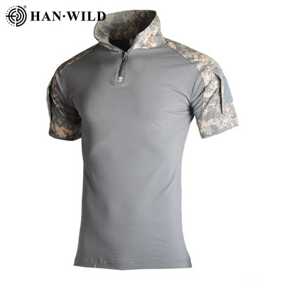 Tricou tactic Airsoft Army Bărbați cu mânecă scurtă Camuflare militară din bumbac Cămăși de luptă Paintball Îmbrăcăminte pentru bărbați Hanorac