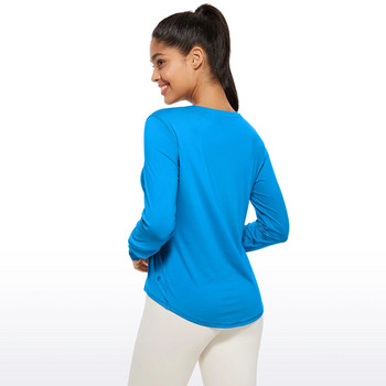 CRZ YOGA Леки тренировъчни ризи с дълъг ръкав за жени UPF 50+ Есенна риза за бягане Спортни тренировъчни блузи с висока яка