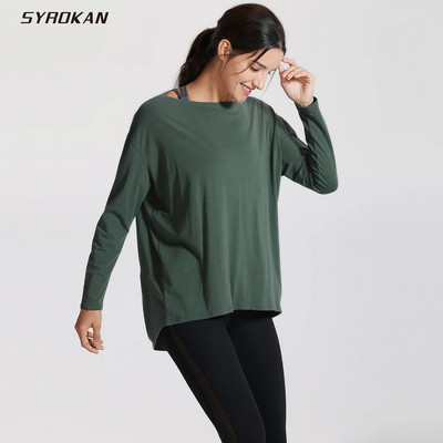 SYROKAN Γυναικεία casual μακρυμάνικη μπλούζα Pima Cotton Workout Sports Boat Lack Top