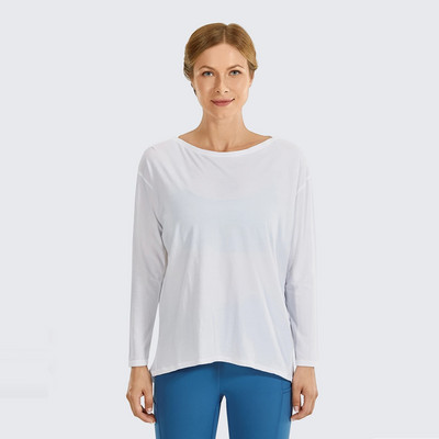 SYROKAN Γυναικεία casual μακρυμάνικη μπλούζα Pima Cotton Workout Sports Boat Lack Top