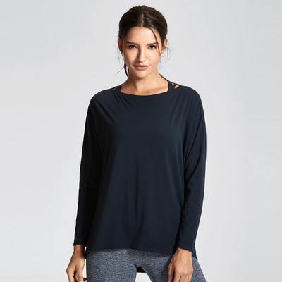 SYROKAN Γυναικεία casual μακρυμάνικη μπλούζα Pima Cotton Workout Sports Boat Lack Top