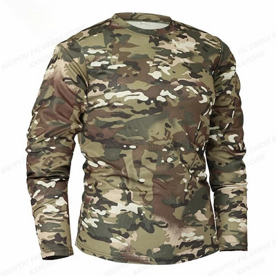 Hosszú ujjú terepszínű póló Férfi divatos pólók Katonai hadsereg pólója Férfi ruházat Camo felsők szabadban Camisetas Masculina