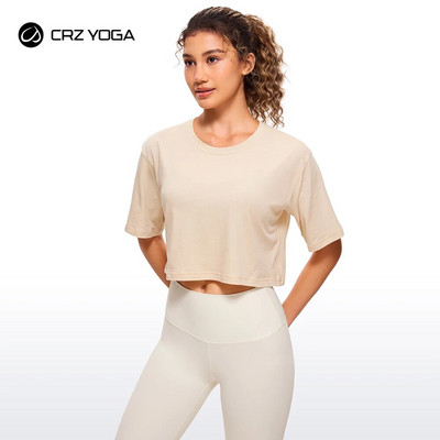 CRZ YOGA Дамски горнища с къси ръкави Леки дишащи ризи за тренировки С високо деколте Спортни тениски за йога