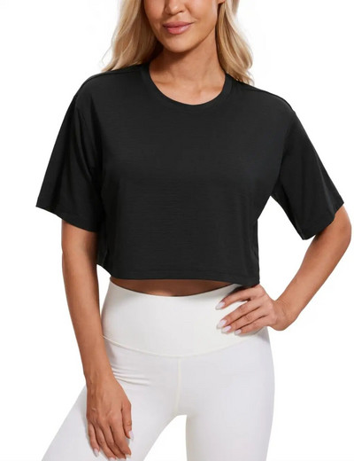 Dámske tričká s krátkym rukávom CRZ YOGA, ľahké priedušné tričká na cvičenie, krátke tričká s vysokým golierom a športové tričká na jogu