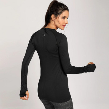 SYROKAN Дамска активна тениска с дълъг ръкав за бягане Безшевна тениска за свободното време