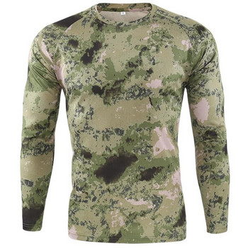 Лятна камуфлажна тениска Бързосъхнеща дишаща горнища с дълъг ръкав Мъжки туризъм Къмпинг Ловно облекло Военна тактическа тениска