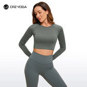 CRZ YOGA sügistalvised õmblusteta pikkade varrukatega särgid naistele soonikuga treeningtopid Athletic Crop Tops Kärbitud jooksujõusärgid