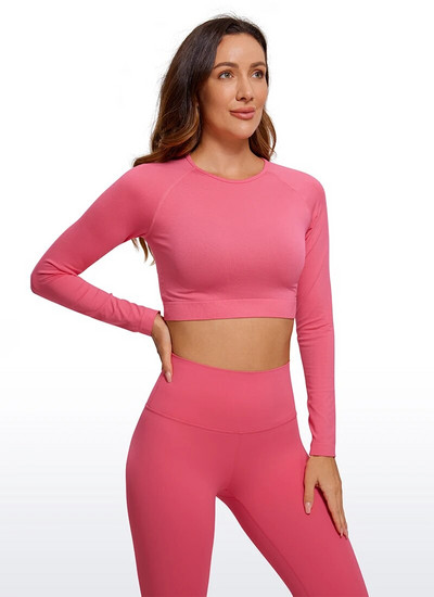 CRZ YOGA sügistalvised õmblusteta pikkade varrukatega särgid naistele soonikuga treeningtopid Athletic Crop Tops Kärbitud jooksujõusärgid