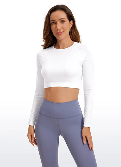 CRZ YOGA sügistalvised õmblusteta pikkade varrukatega särgid naistele soonikuga treeningtopid Athletic Crop Tops Kärbitud jooksujõusärgid