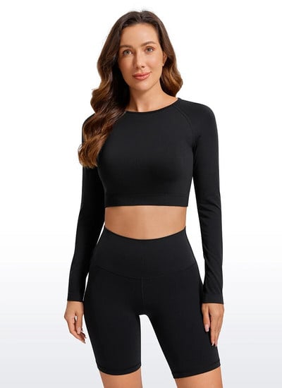 CRZ YOGA sügistalvised õmblusteta pikkade varrukatega särgid naistele soonikuga treeningtopid Athletic Crop Tops Kärbitud jooksujõusärgid