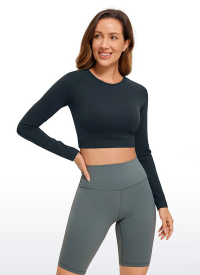 CRZ YOGA sügistalvised õmblusteta pikkade varrukatega särgid naistele soonikuga treeningtopid Athletic Crop Tops Kärbitud jooksujõusärgid