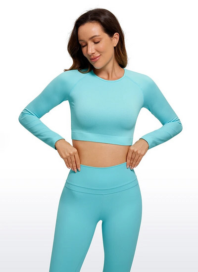 CRZ YOGA sügistalvised õmblusteta pikkade varrukatega särgid naistele soonikuga treeningtopid Athletic Crop Tops Kärbitud jooksujõusärgid