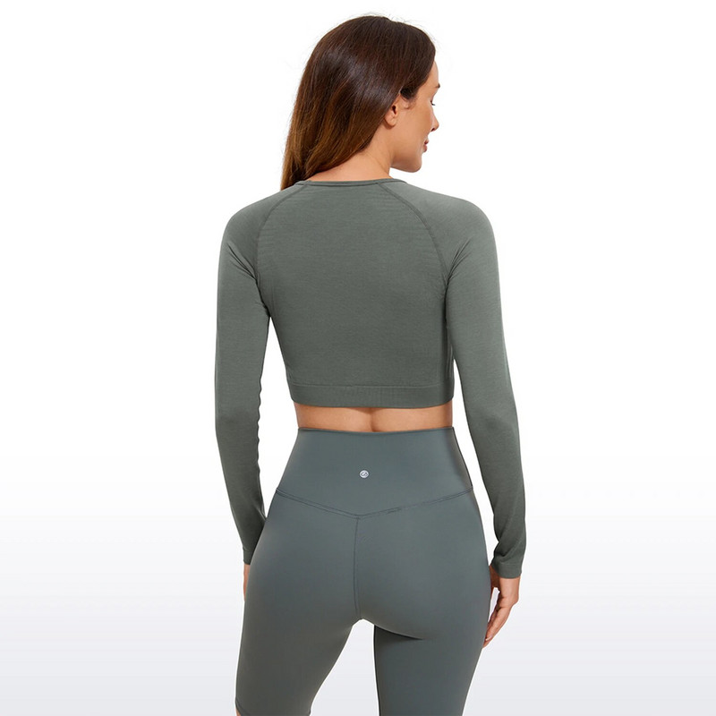 CRZ YOGA sügistalvised õmblusteta pikkade varrukatega särgid naistele soonikuga treeningtopid Athletic Crop Tops Kärbitud jooksujõusärgid