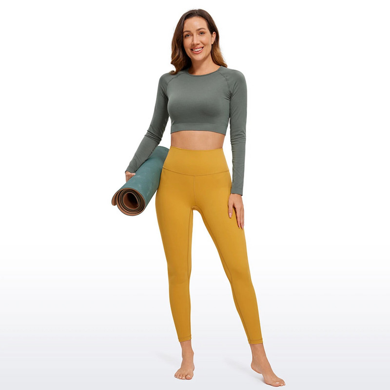 CRZ YOGA sügistalvised õmblusteta pikkade varrukatega särgid naistele soonikuga treeningtopid Athletic Crop Tops Kärbitud jooksujõusärgid