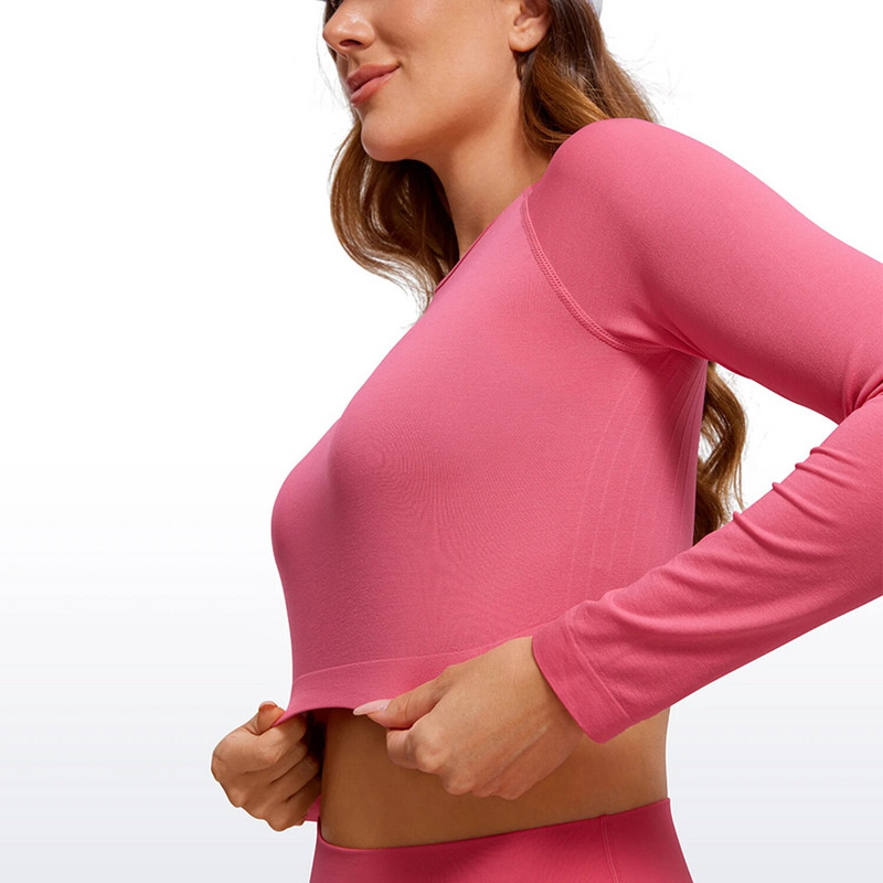 CRZ YOGA sügistalvised õmblusteta pikkade varrukatega särgid naistele soonikuga treeningtopid Athletic Crop Tops Kärbitud jooksujõusärgid