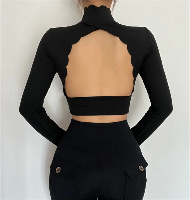 2023 Pad Nylon με ψηλό λαιμό Laser Laser πουκάμισο γιόγκα Γυναικεία εξώπλατη προπόνηση Crop Top Fitness Gym Μακρυμάνικα πουκάμισα για τρέξιμο