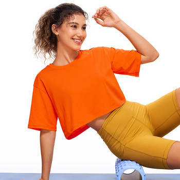 CRZ YOGA Γυναικεία Pima Cotton Workout Crop Tops Κοντομάνικα πουκάμισα γιόγκα Casual αθλητικά μπλουζάκια για τρέξιμο