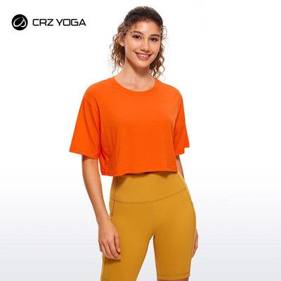 CRZ YOGA Γυναικεία Pima Cotton Workout Crop Tops Κοντομάνικα πουκάμισα γιόγκα Casual αθλητικά μπλουζάκια για τρέξιμο