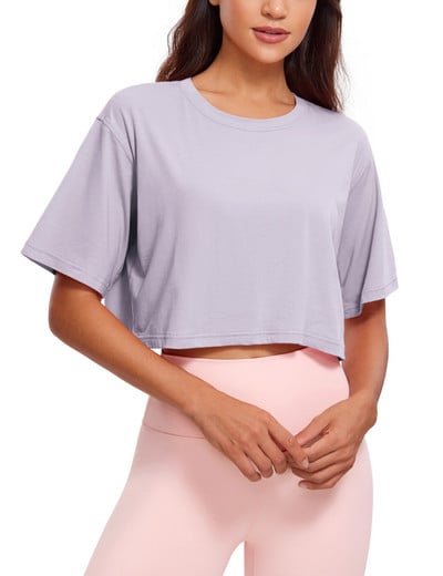 Dámske športové tričká na jogu CRZ YOGA z pima bavlny, cvičebné topy s krátkym rukávom, ležérne športové bežecké tričká