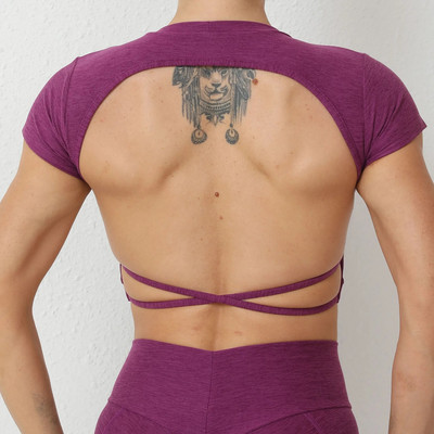 2024 Pad Hollow BackTe Crop Tops Naiste lühikeste varrukatega joogasärk Fitness Treening Top Jõusaaliriided Spordirõivad Jooksu T-särgid