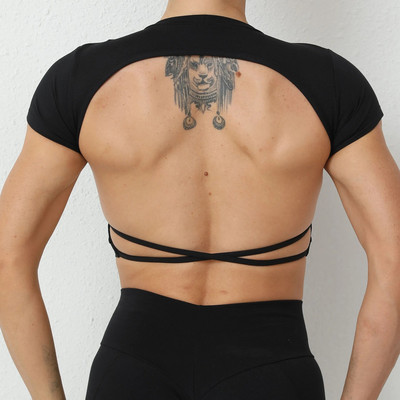 2024 Pad Hollow BackTe Crop Tops Naiste lühikeste varrukatega joogasärk Fitness Treening Top Jõusaaliriided Spordirõivad Jooksu T-särgid